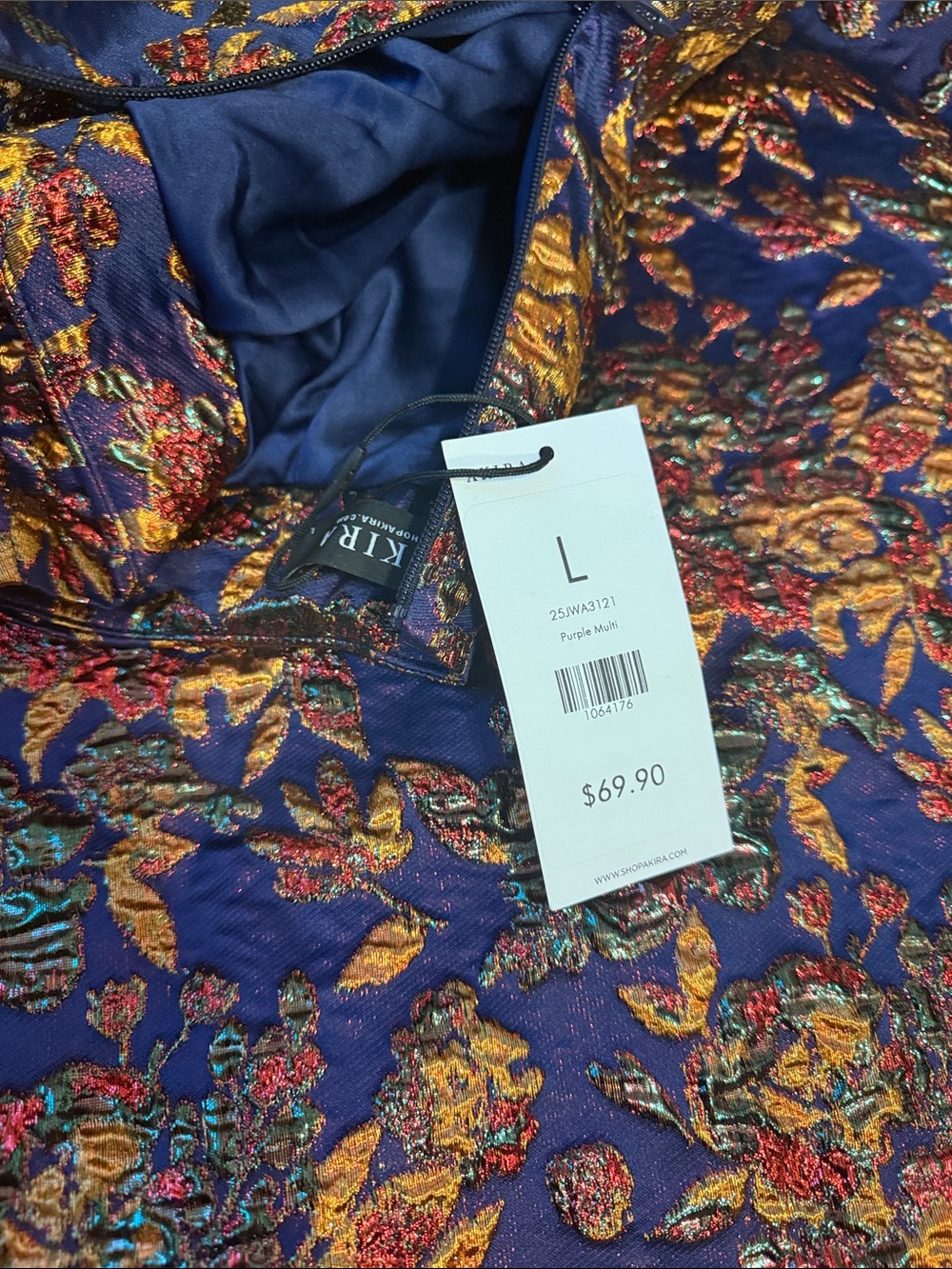 AKIRA Navy Metallic Floral High-Low Skirt - Picture 7 of 7